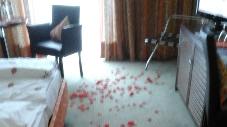 Unser Zimmer mit Rosenblättern dekoriert Rosendekoration im Zimmer